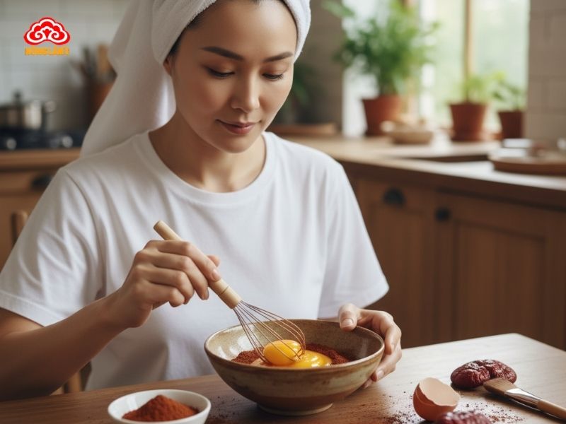 Mặt nạ nấm linh chi và lòng đỏ trứng gà