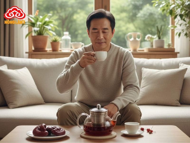 Uống nước nấm linh chi buổi sáng