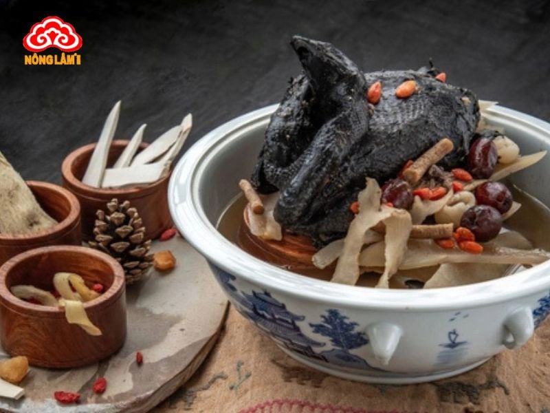 Gà ác hầm nấm linh chi