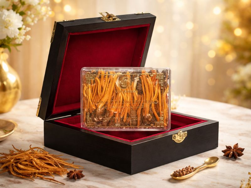 Đông Trùng Hạ Thảo Hộp Gỗ: Nguồn Gốc, Sản Phẩm &Amp; Giá Bán 14 Đông trùng hạ thảo ký chủ nhộng hộp gỗ vnherbs (40 con)