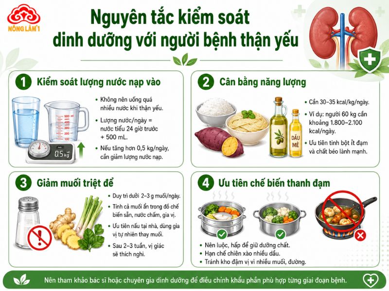 Nguyên tắc kiểm soát dinh dưỡng với người thận yếu